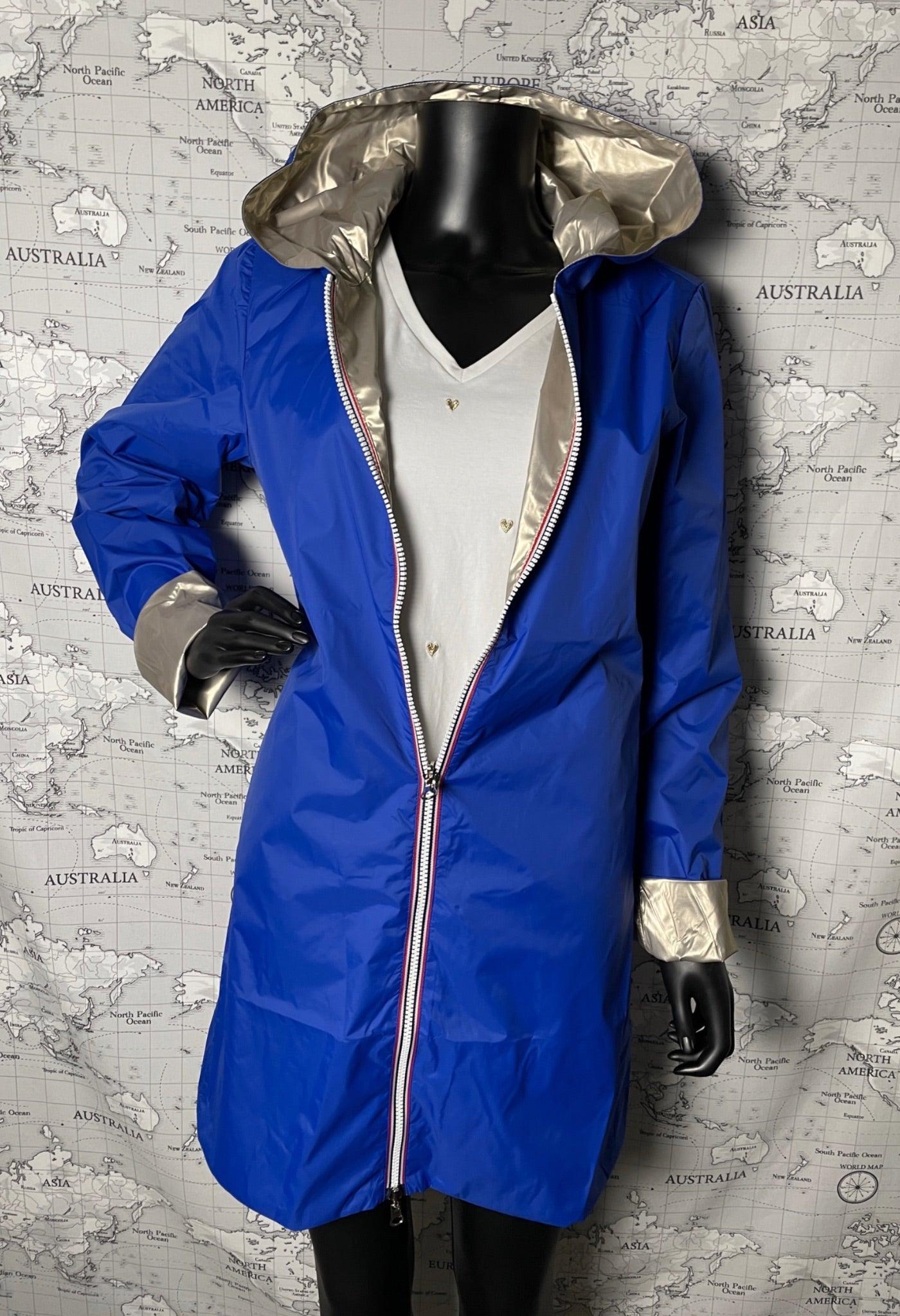 Imperméable réversible long sans garnissage ouate couleur Bleu électrique doré Laura Jo - Le Petit Placard