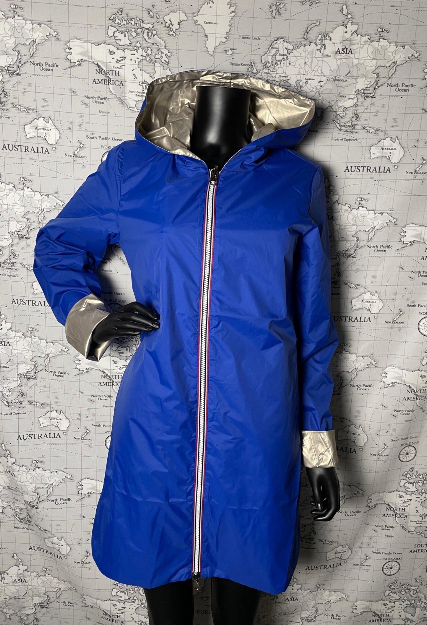 Imperméable réversible long sans garnissage ouate couleur Bleu électrique doré Laura Jo - Le Petit Placard