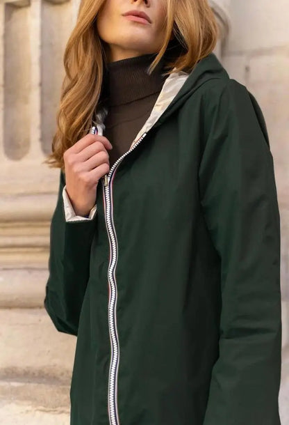 Imperméable Réversible Long Vert Forêt/Doré à Capuche – Laura Jo Laura Jo