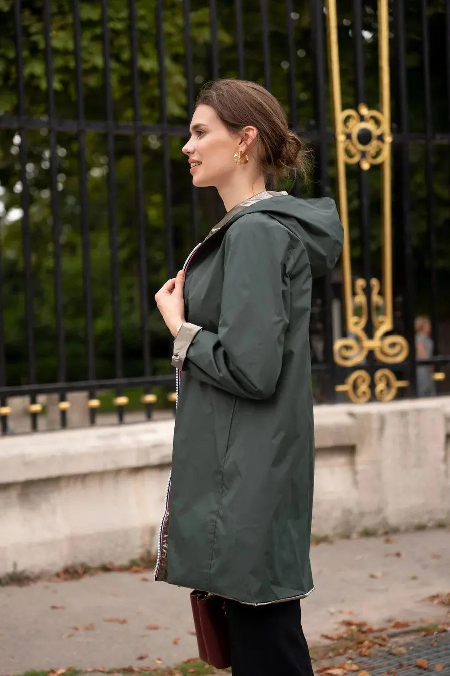 Imperméable Réversible Long Vert Forêt/Doré à Capuche – Laura Jo Laura Jo