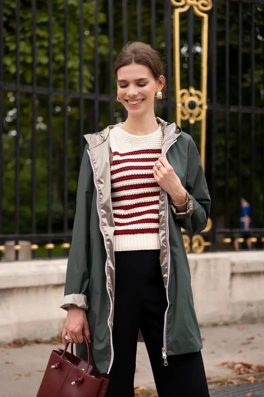 Imperméable Réversible Long Vert Forêt/Doré à Capuche – Laura Jo Laura Jo