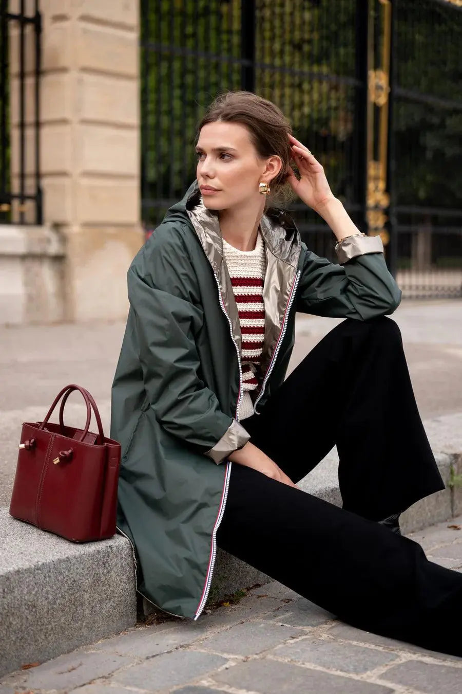 Imperméable Réversible Long Vert Forêt/Doré à Capuche – Laura Jo Laura Jo