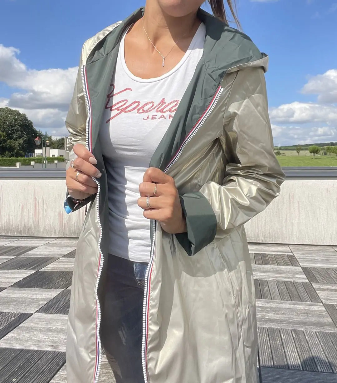Imperméable Réversible Long Vert Forêt/Doré à Capuche – Laura Jo Laura Jo