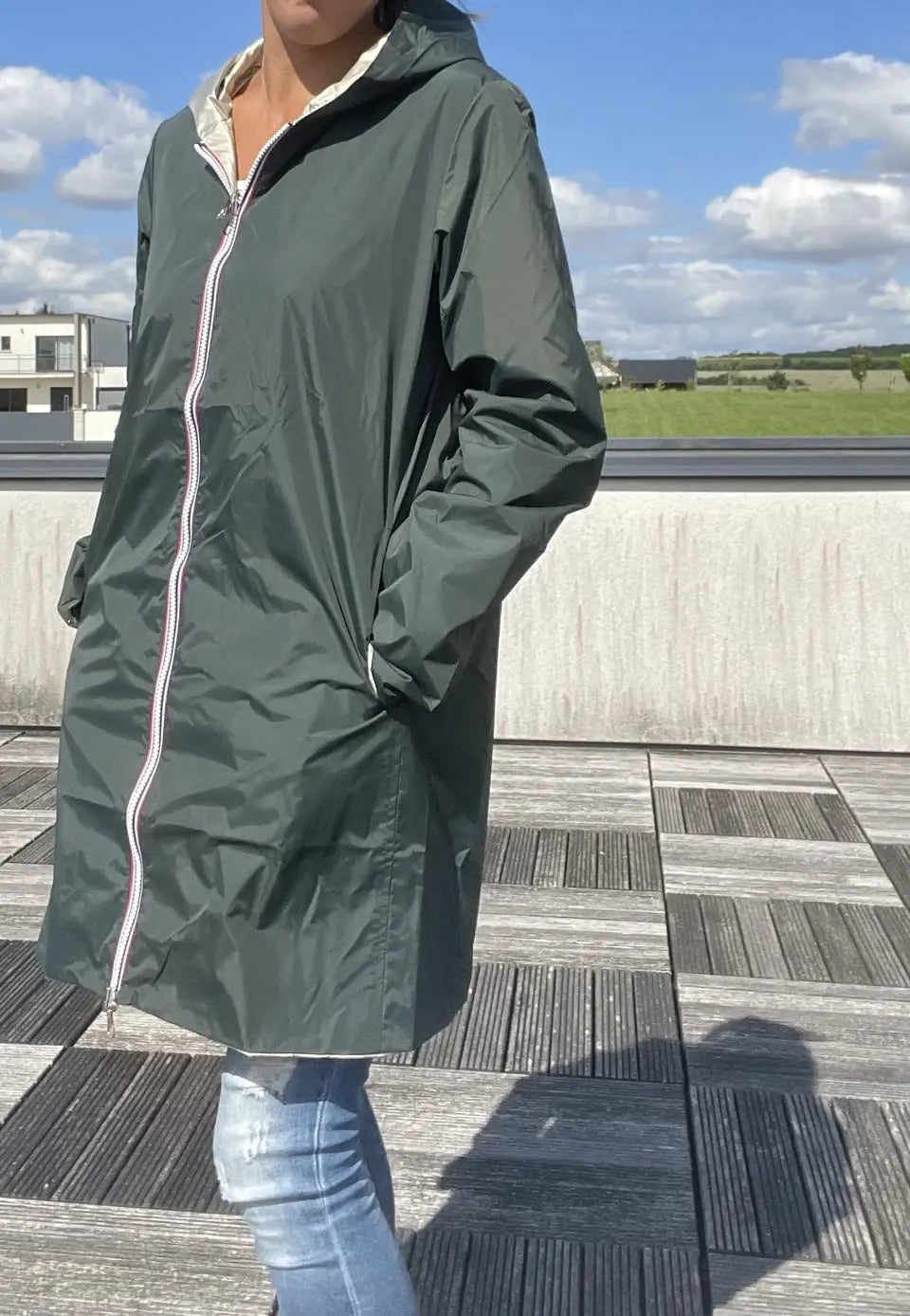 Imperméable Réversible Long Vert Forêt/Doré à Capuche – Laura Jo Laura Jo