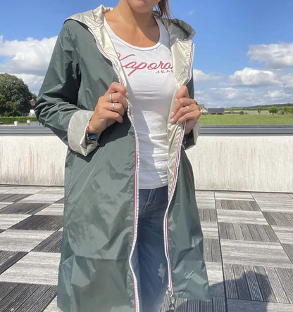 Imperméable Réversible Long Vert Forêt/Doré à Capuche – Laura Jo Laura Jo