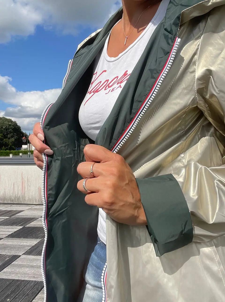 Imperméable Réversible Long Vert Forêt/Doré à Capuche – Laura Jo Laura Jo