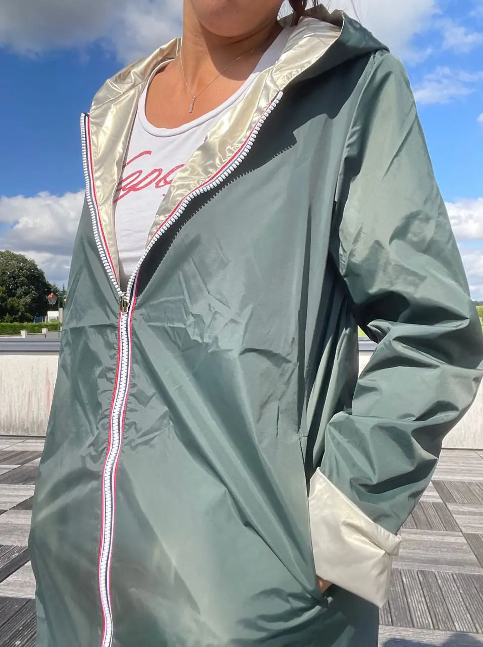 Imperméable Réversible Long Vert Forêt/Doré à Capuche – Laura Jo Laura Jo