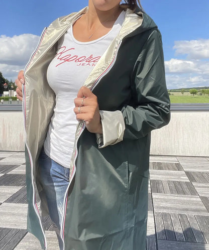 Imperméable Réversible Long Vert Forêt/Doré à Capuche – Laura Jo Laura Jo