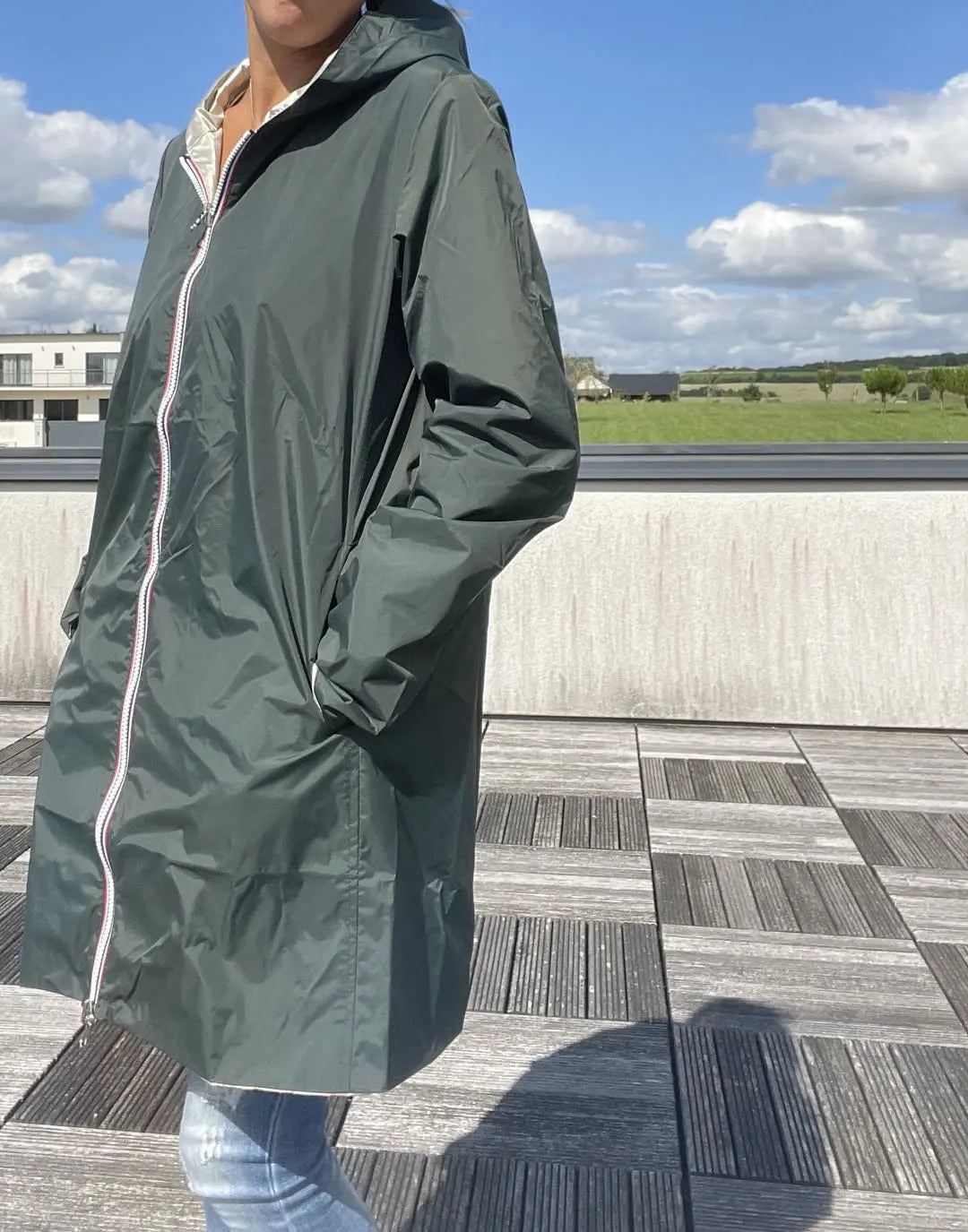 Imperméable Réversible Long Vert Forêt/Doré à Capuche – Laura Jo Laura Jo