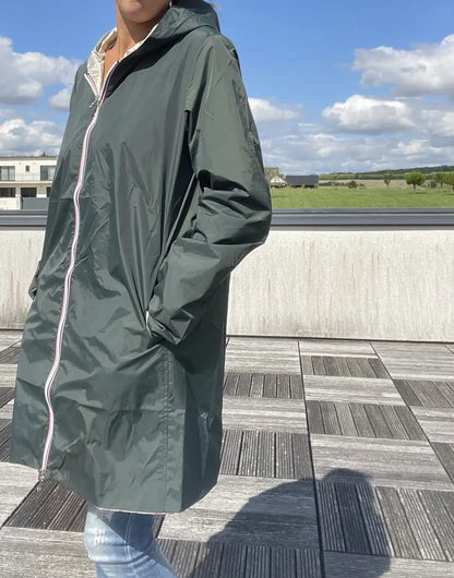 Imperméable Réversible Long Vert Forêt/Doré à Capuche – Laura Jo Laura Jo