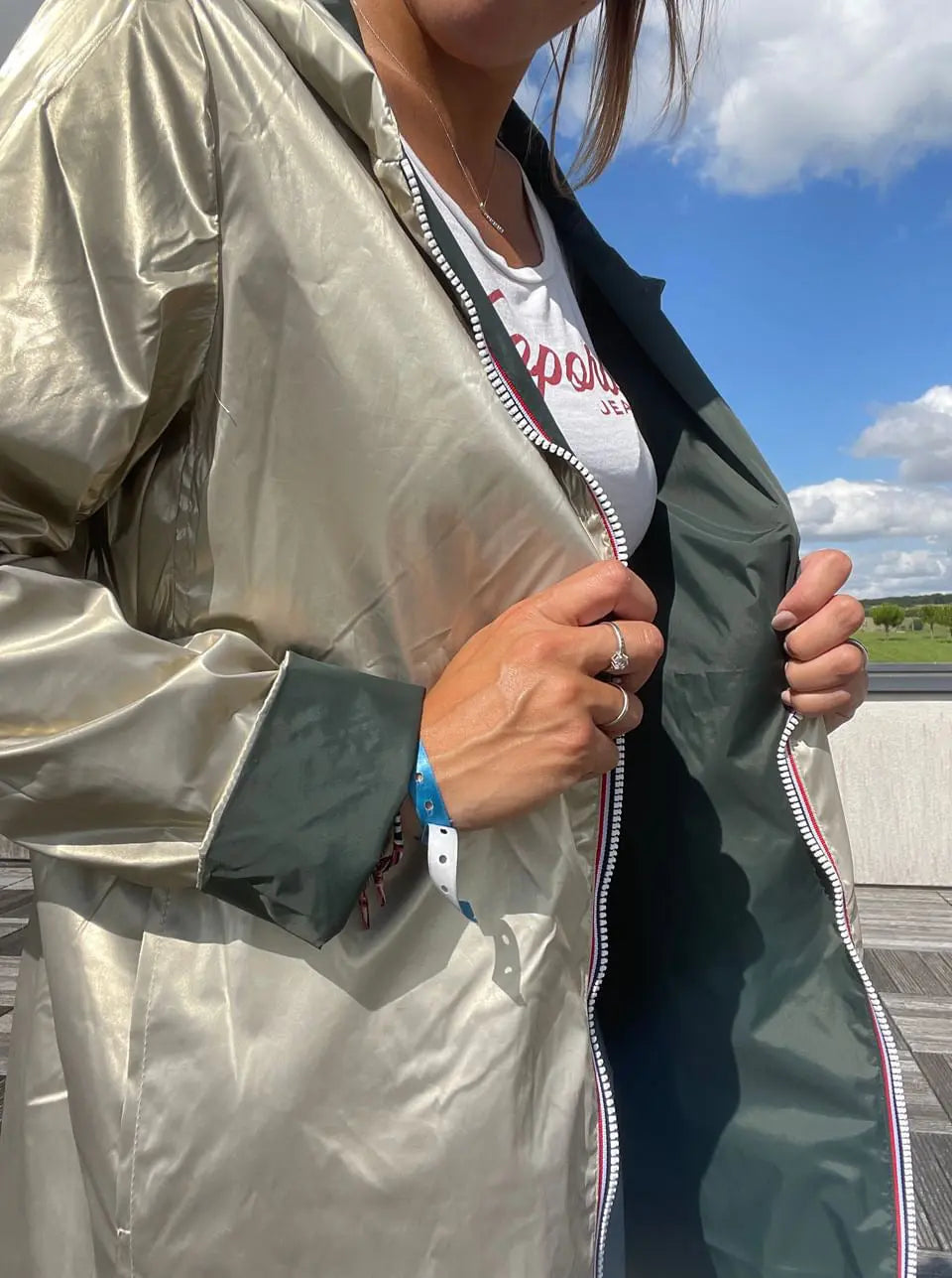 Imperméable Réversible Long Vert Forêt/Doré à Capuche – Laura Jo Laura Jo