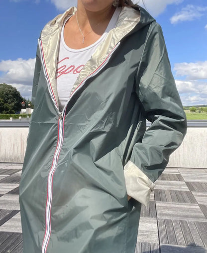 Imperméable Réversible Long Vert Forêt/Doré à Capuche – Laura Jo Laura Jo