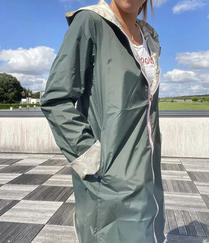 Imperméable Réversible Long Vert Forêt/Doré à Capuche – Laura Jo Laura Jo