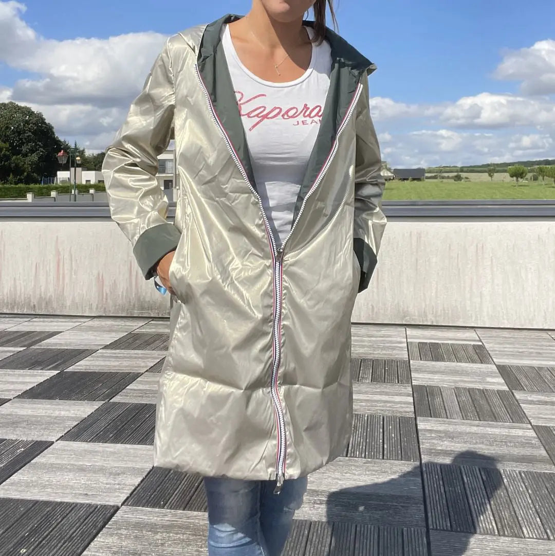 Imperméable Réversible Long Vert Forêt/Doré à Capuche – Laura Jo Laura Jo