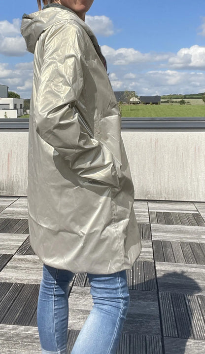 Imperméable Réversible Long Vert Forêt/Doré à Capuche – Laura Jo Laura Jo