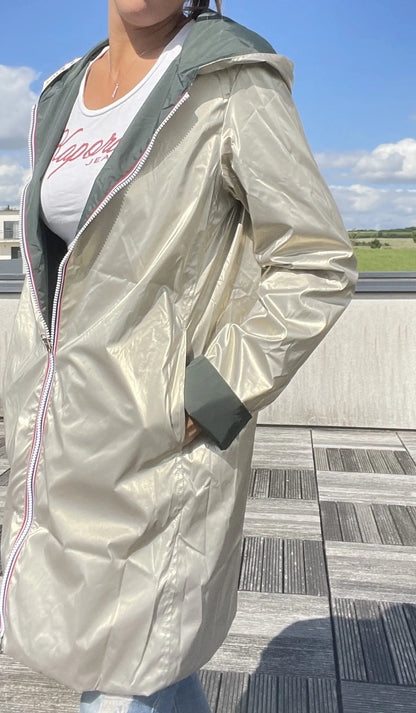 Imperméable Réversible Long Vert Forêt/Doré à Capuche – Laura Jo Laura Jo