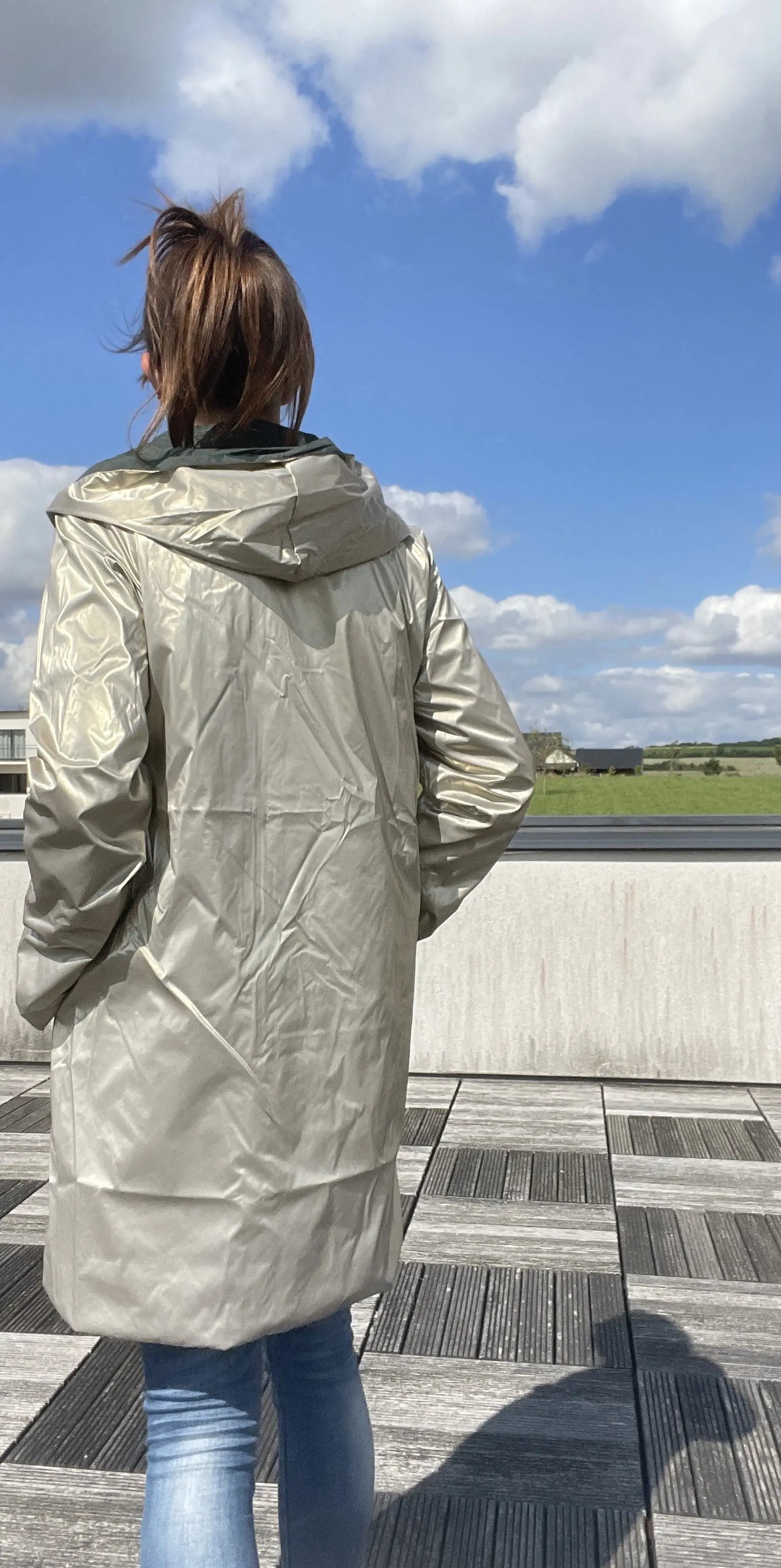 Imperméable Réversible Long Vert Forêt/Doré à Capuche – Laura Jo Laura Jo