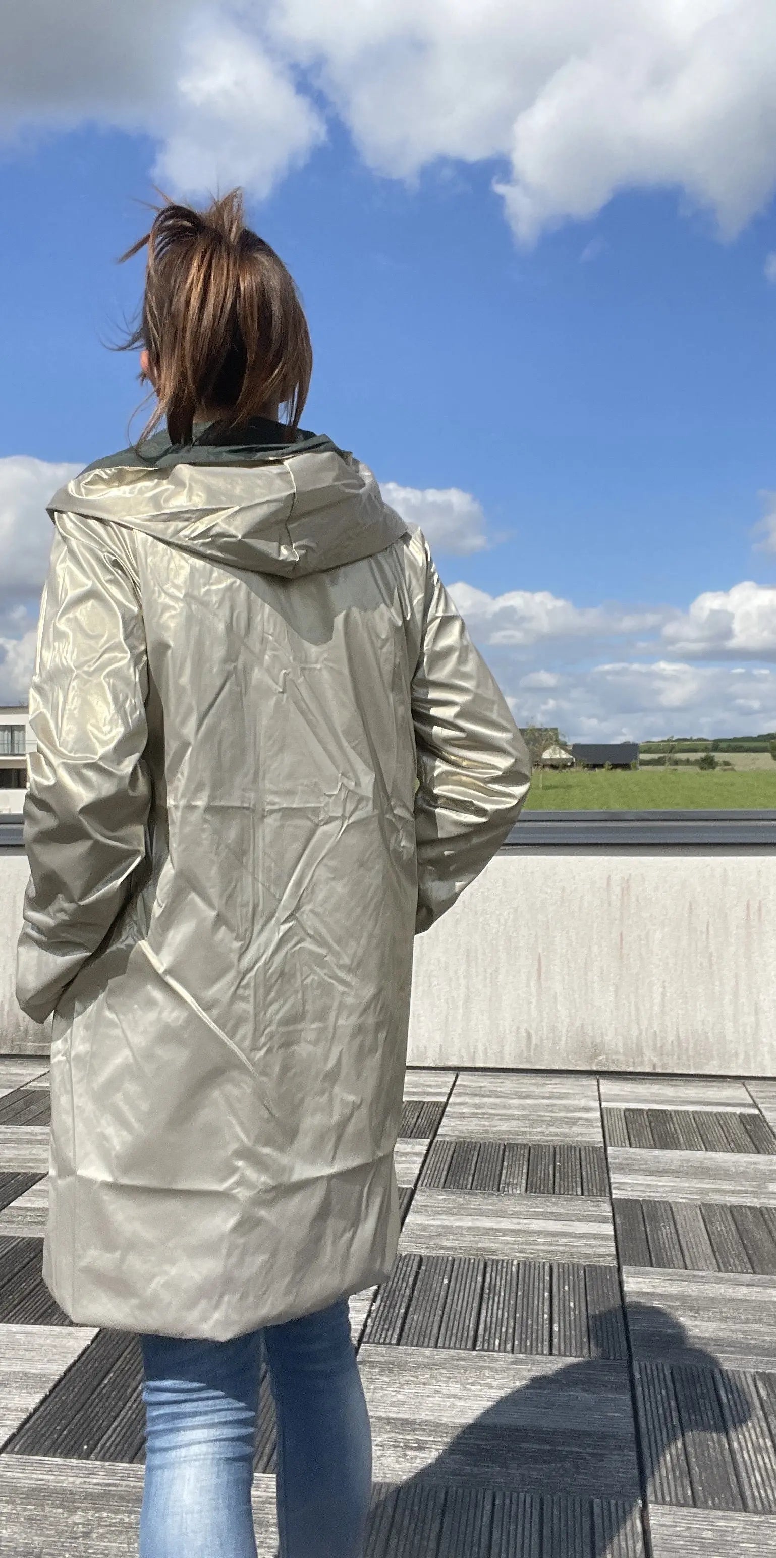 Imperméable Réversible Long Vert Forêt/Doré à Capuche – Laura Jo Laura Jo