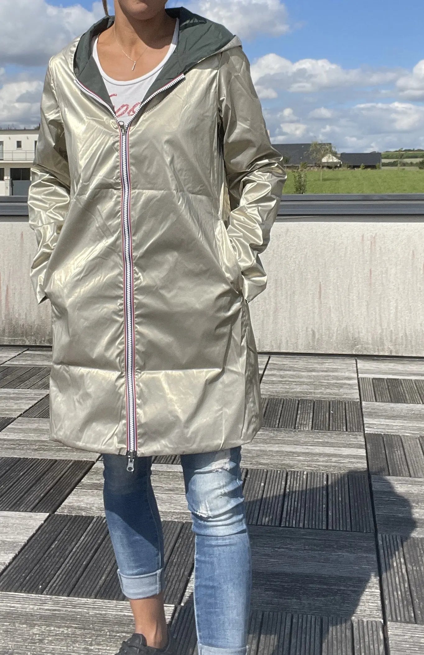 Imperméable Réversible Long Vert Forêt/Doré à Capuche – Laura Jo Laura Jo