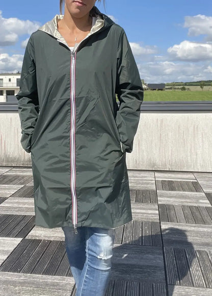 Imperméable Réversible Long Vert Forêt/Doré à Capuche – Laura Jo Laura Jo