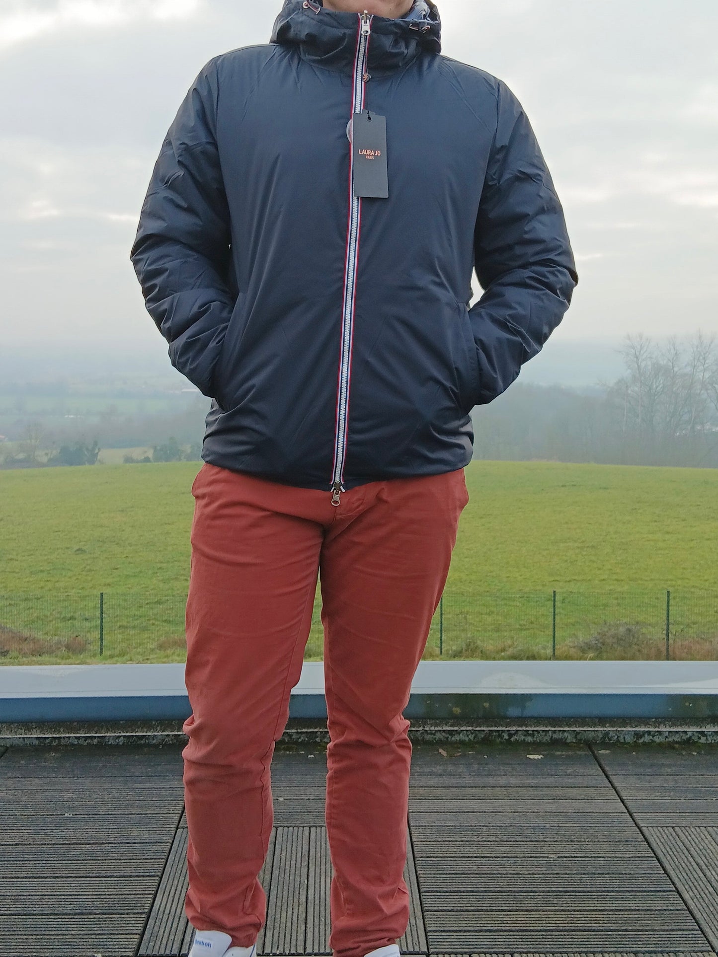 Laura Jo - Doudoune HOMME courte imperméable et réversible matelassé bleu marine Laura Jo