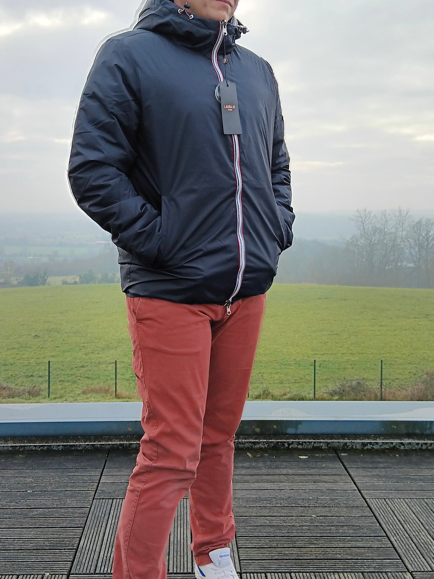 Laura Jo - Doudoune HOMME courte imperméable et réversible matelassé bleu marine Laura Jo