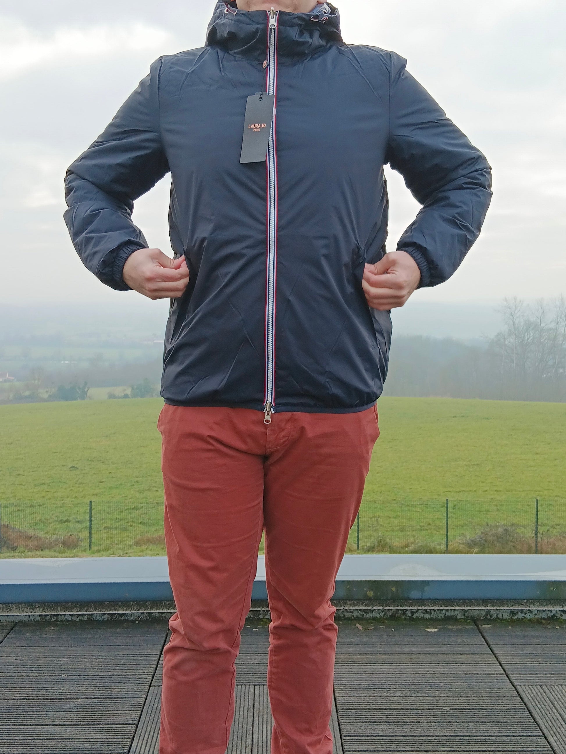 Laura Jo - Doudoune HOMME courte imperméable et réversible matelassé bleu marine Laura Jo
