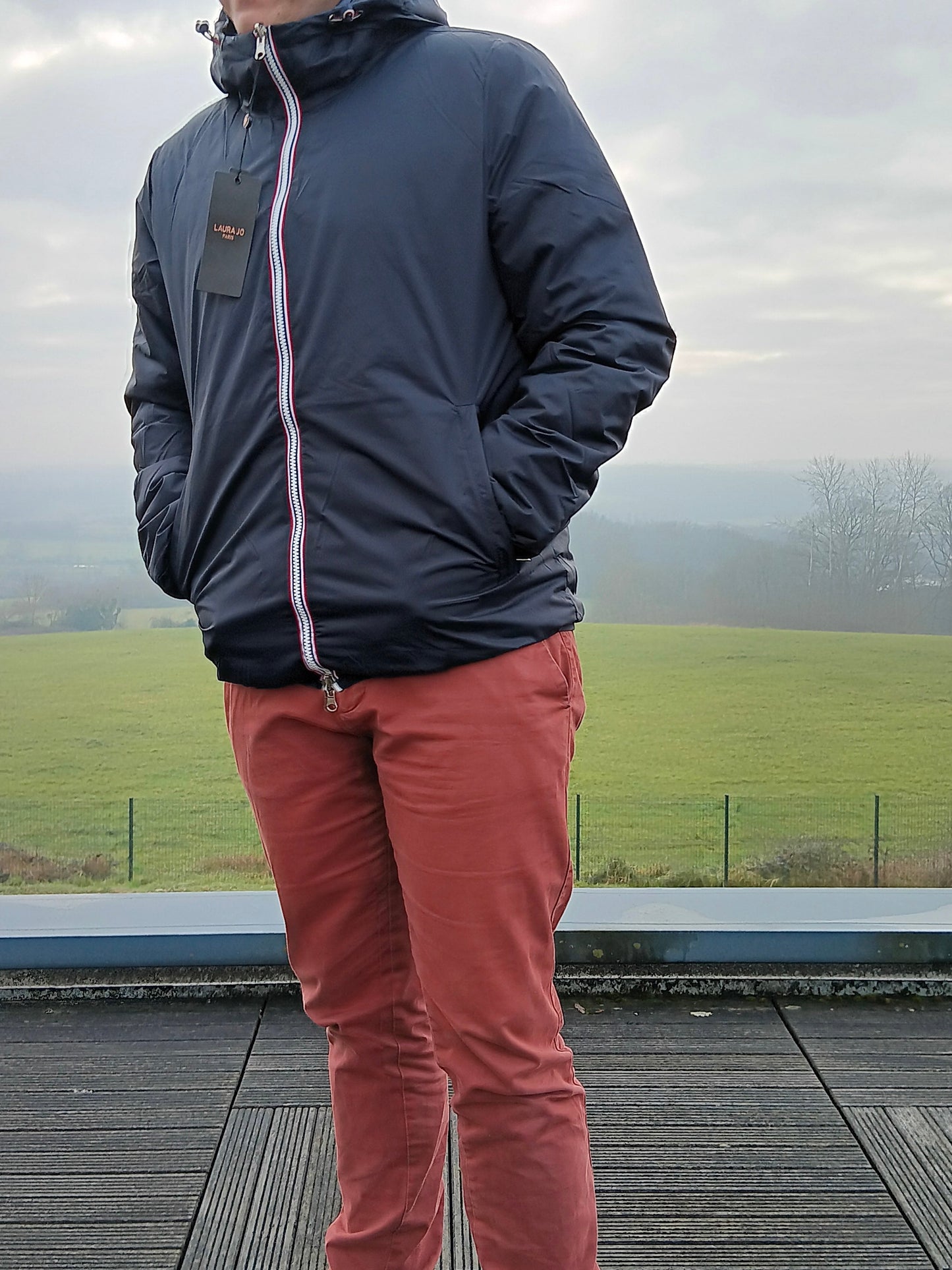 Laura Jo - Doudoune HOMME courte imperméable et réversible matelassé bleu marine Laura Jo