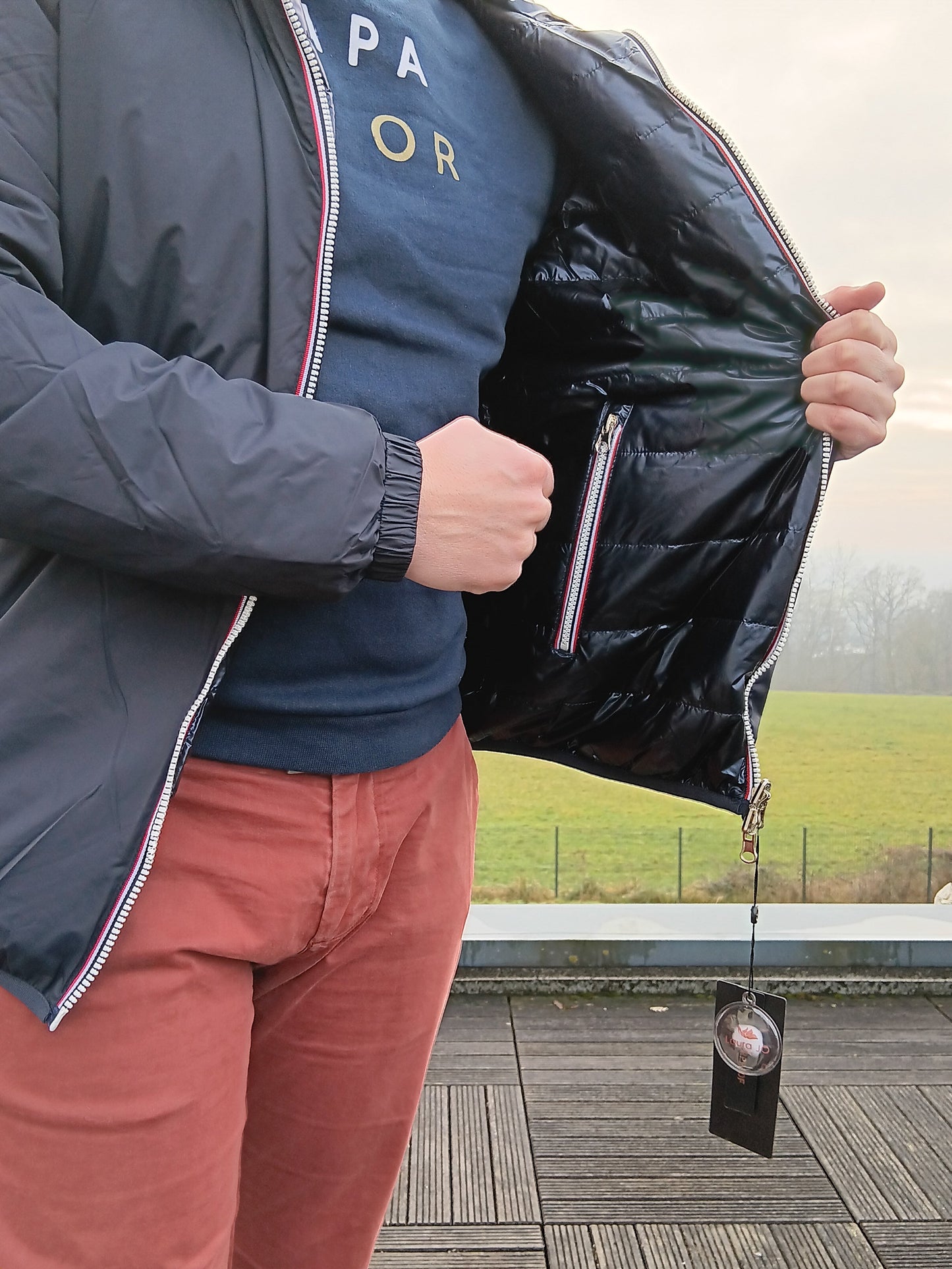 Laura Jo - Doudoune HOMME courte imperméable et réversible matelassé bleu marine Laura Jo