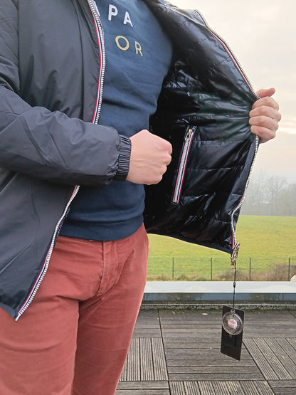 Laura Jo - Doudoune HOMME courte imperméable et réversible matelassé bleu marine Laura Jo