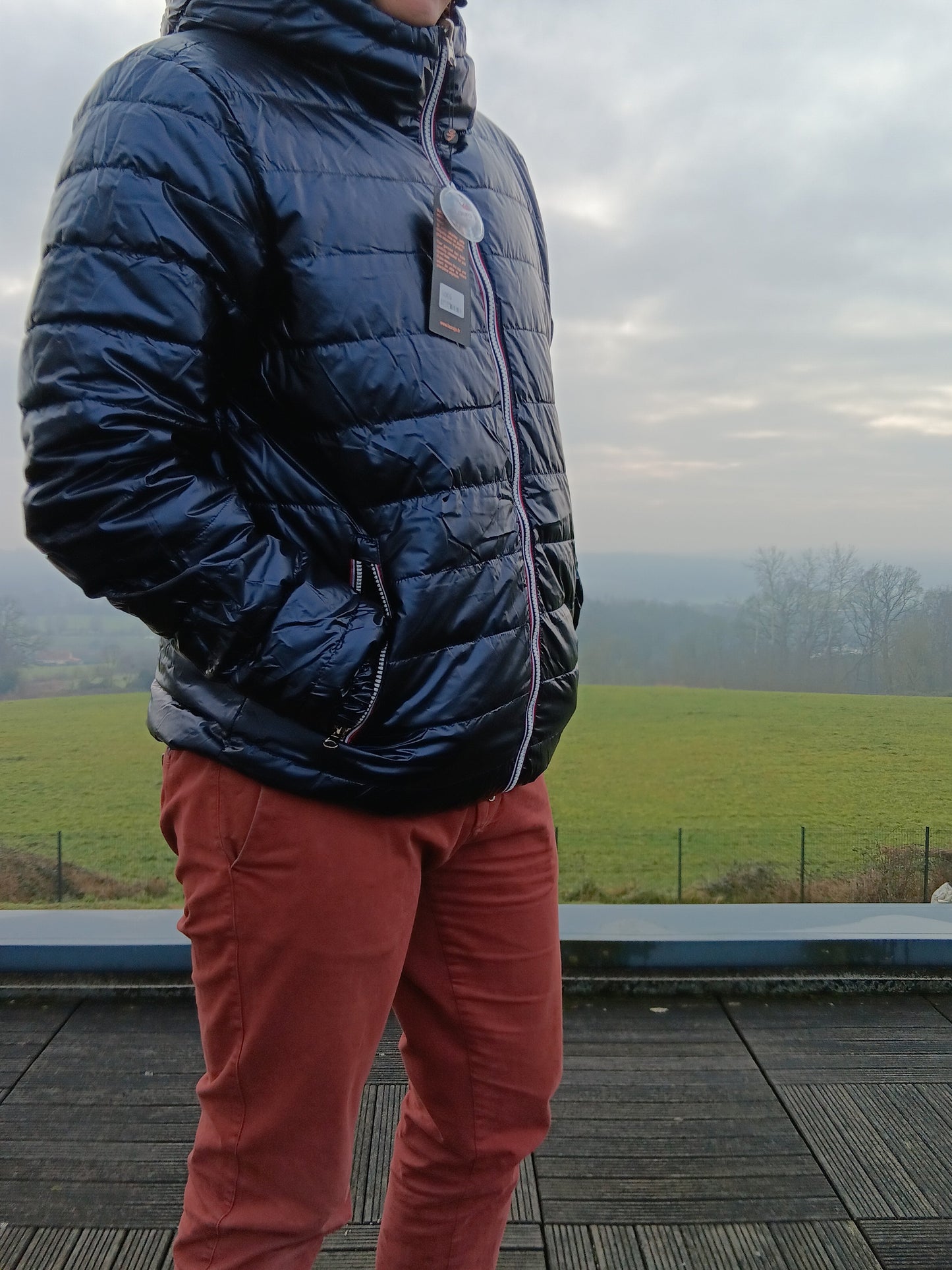 Laura Jo - Doudoune HOMME courte imperméable et réversible matelassé bleu marine Laura Jo