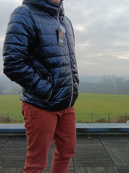 Laura Jo - Doudoune HOMME courte imperméable et réversible matelassé bleu marine Laura Jo