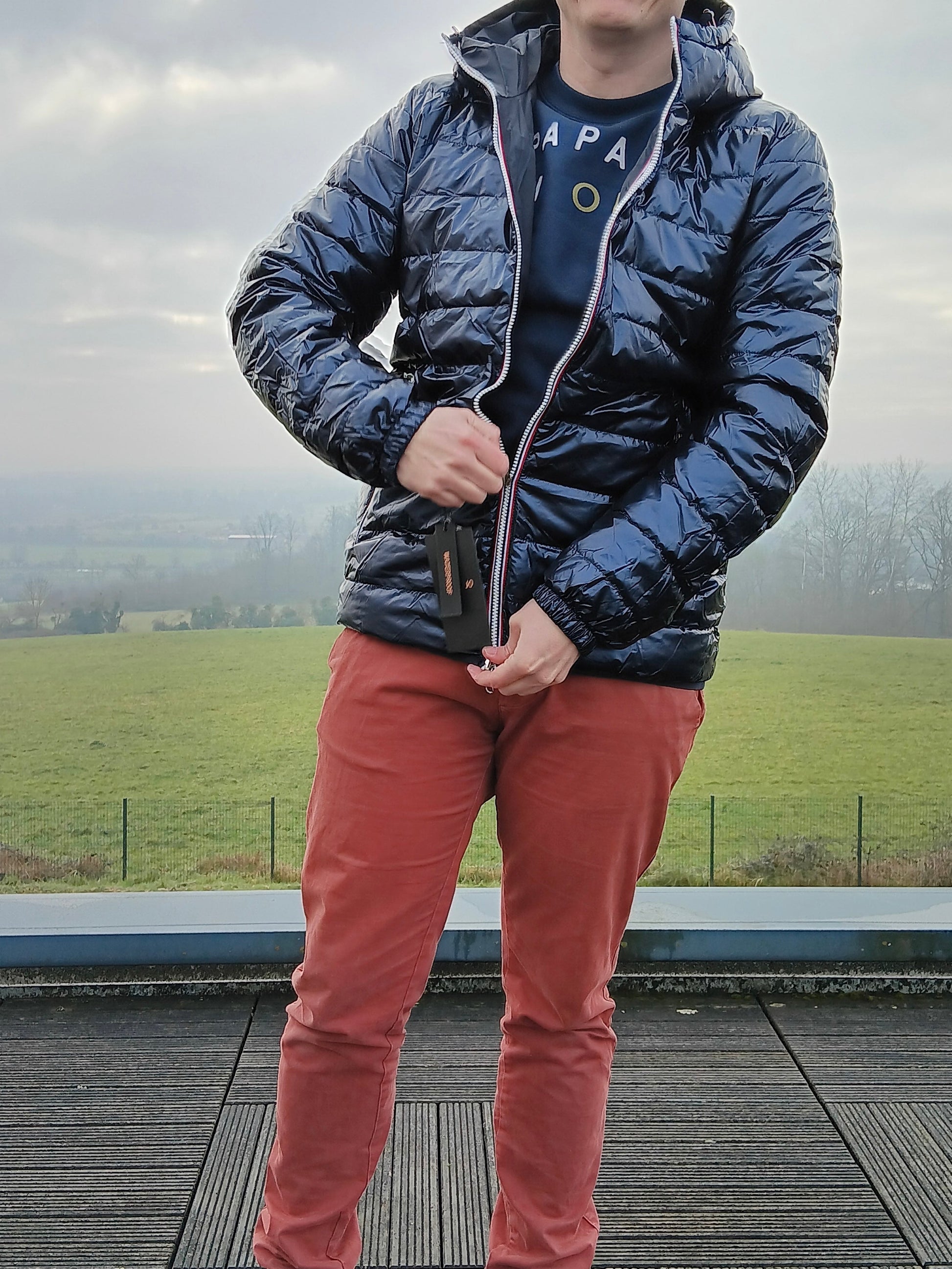 Laura Jo - Doudoune HOMME courte imperméable et réversible matelassé bleu marine Laura Jo