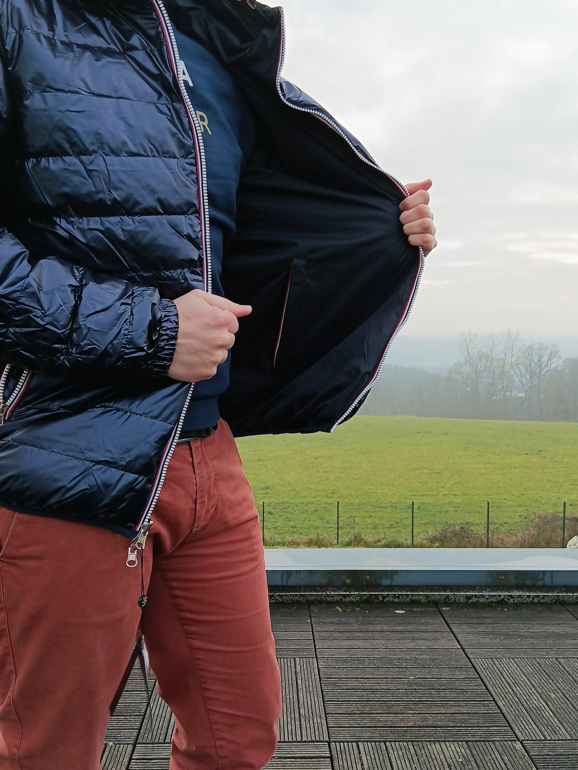 Laura Jo - Doudoune HOMME courte imperméable et réversible matelassé bleu marine Laura Jo