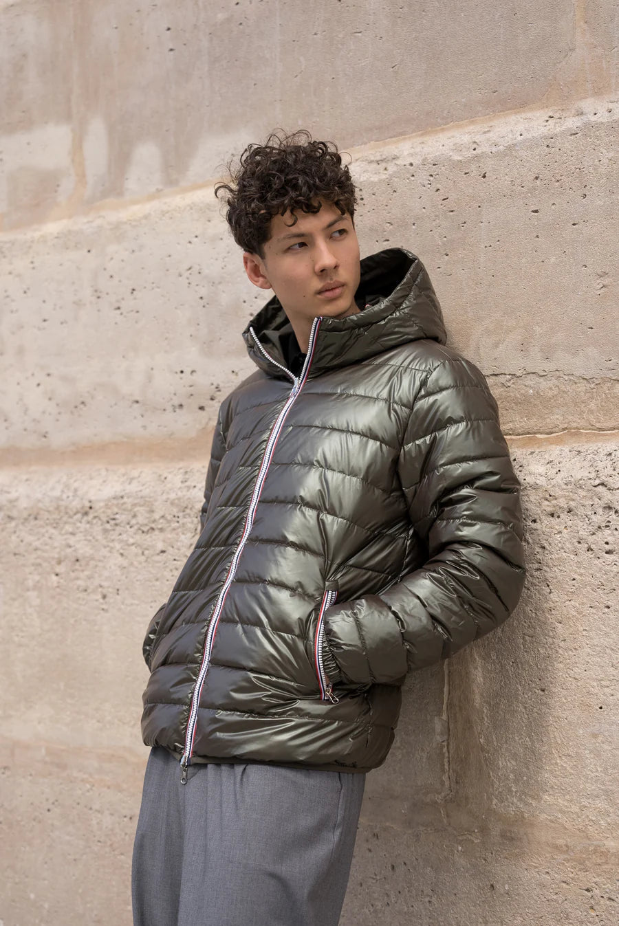 Laura Jo - Doudoune HOMME courte imperméable et réversible matelassé kaki Laura Jo