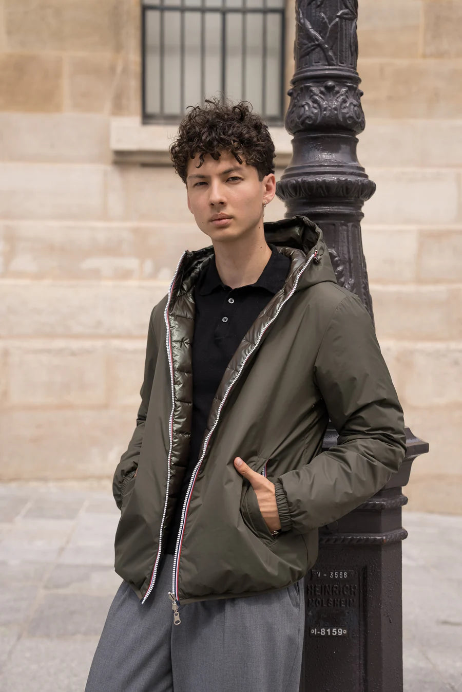 Laura Jo - Doudoune HOMME courte imperméable et réversible matelassé kaki Laura Jo