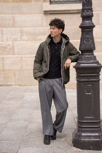 Laura Jo - Doudoune HOMME courte imperméable et réversible matelassé kaki Laura Jo