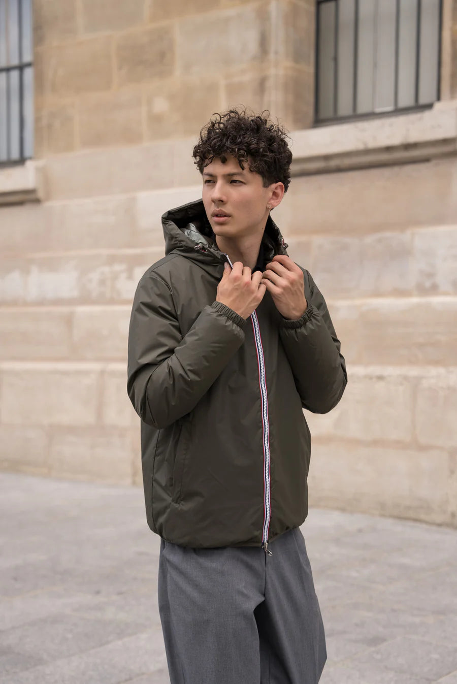 Laura Jo - Doudoune HOMME courte imperméable et réversible matelassé kaki Laura Jo