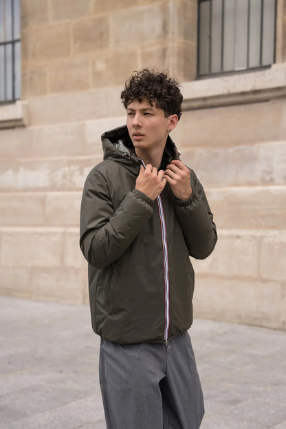 Laura Jo - Doudoune HOMME courte imperméable et réversible matelassé kaki Laura Jo