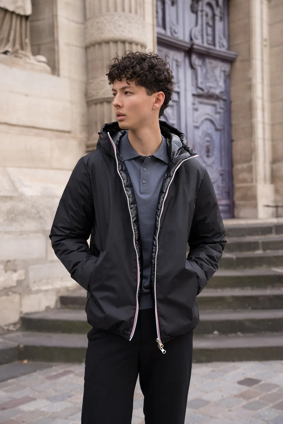 Laura Jo - Doudoune HOMME courte imperméable et réversible matelassé noir Laura Jo