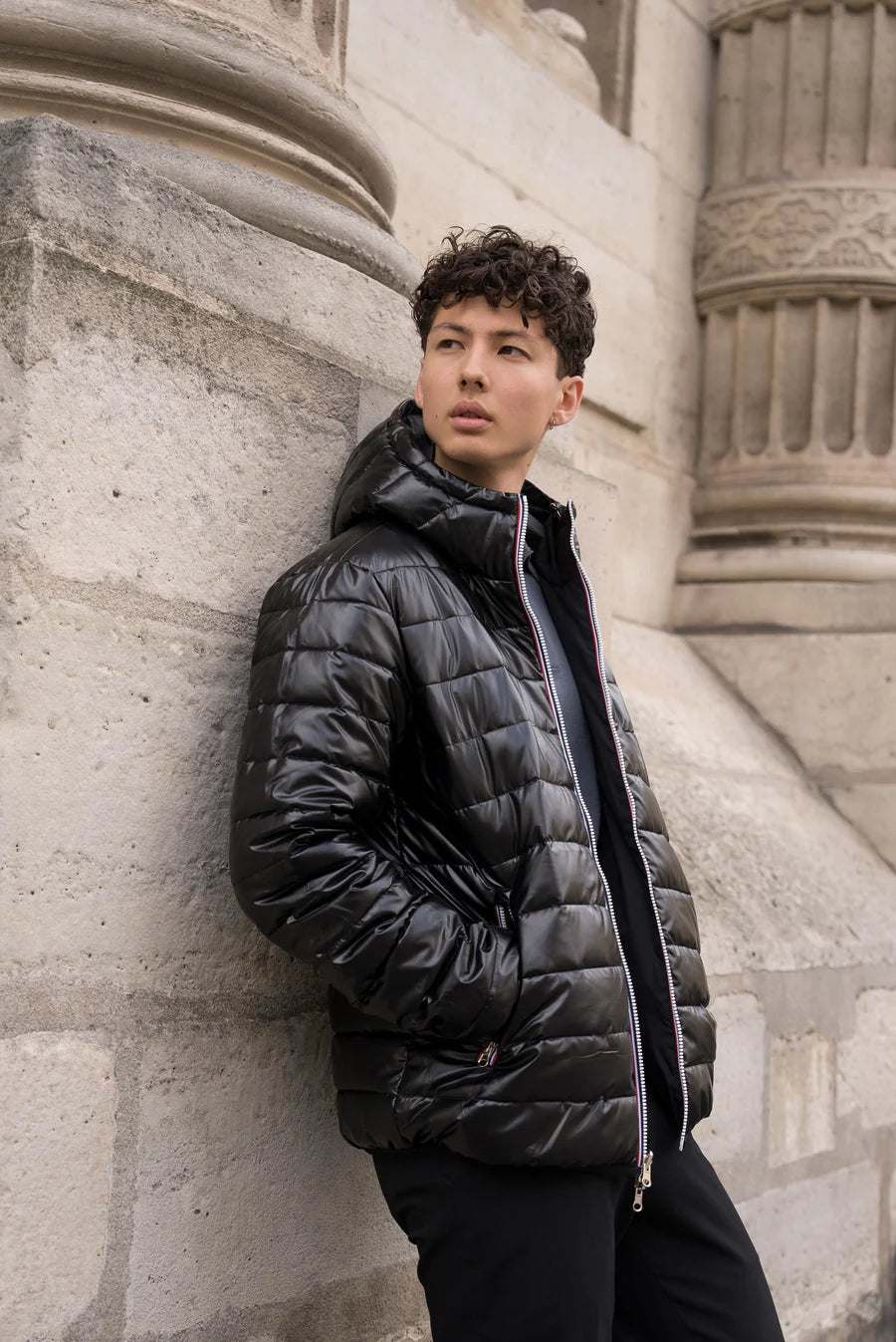 Laura Jo - Doudoune HOMME courte imperméable et réversible matelassé noir Laura Jo