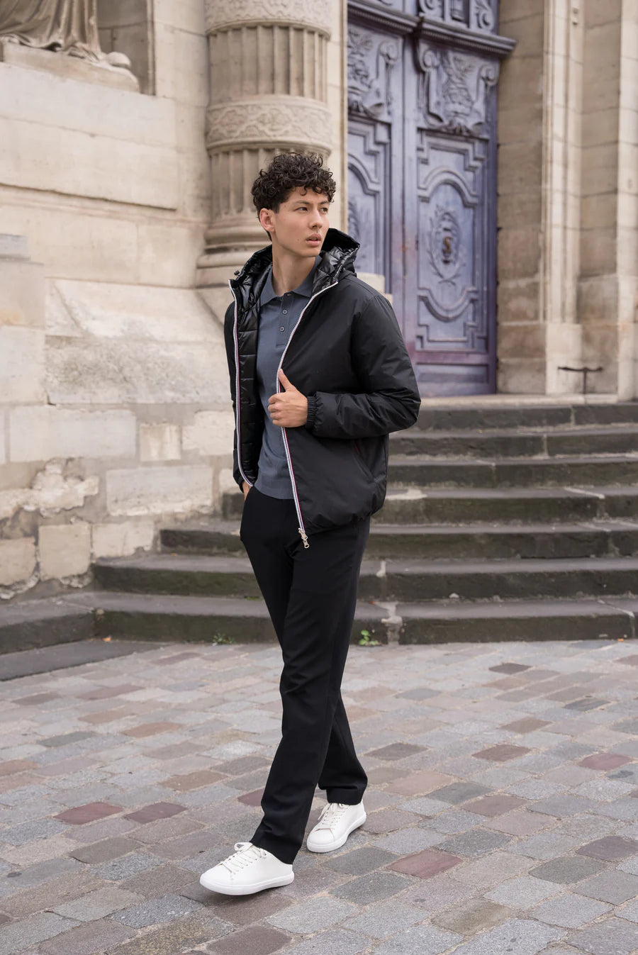 Laura Jo - Doudoune HOMME courte imperméable et réversible matelassé noir Laura Jo