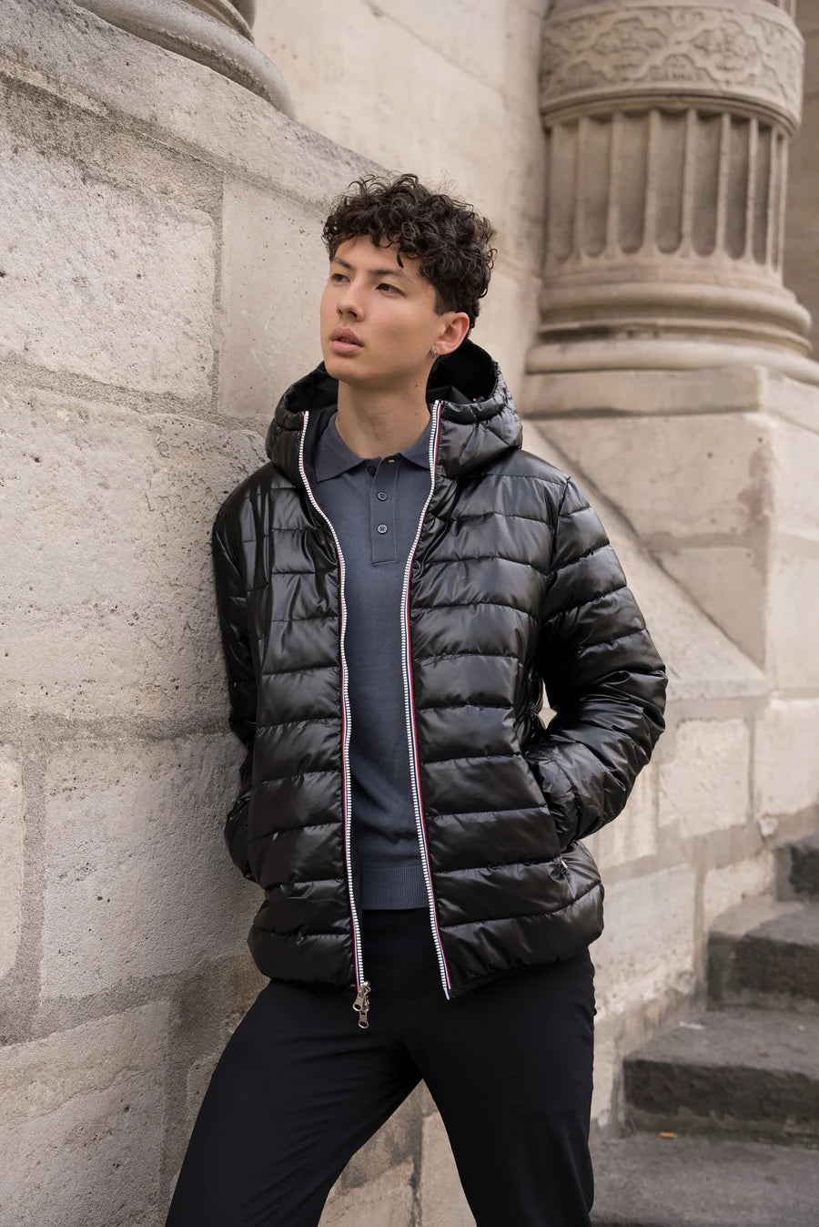 Laura Jo - Doudoune HOMME courte imperméable et réversible matelassé noir Laura Jo