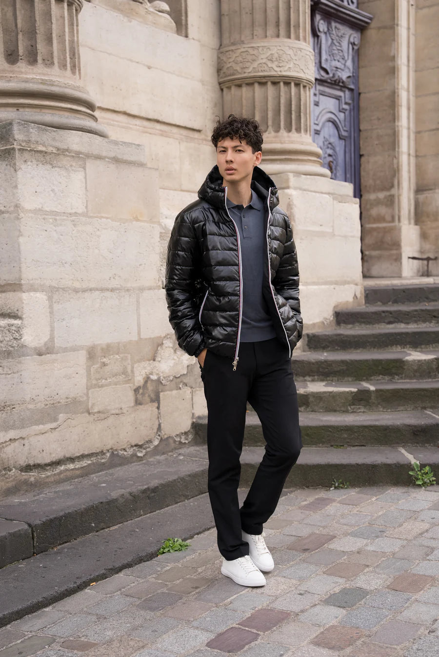 Laura Jo - Doudoune HOMME courte imperméable et réversible matelassé noir Laura Jo