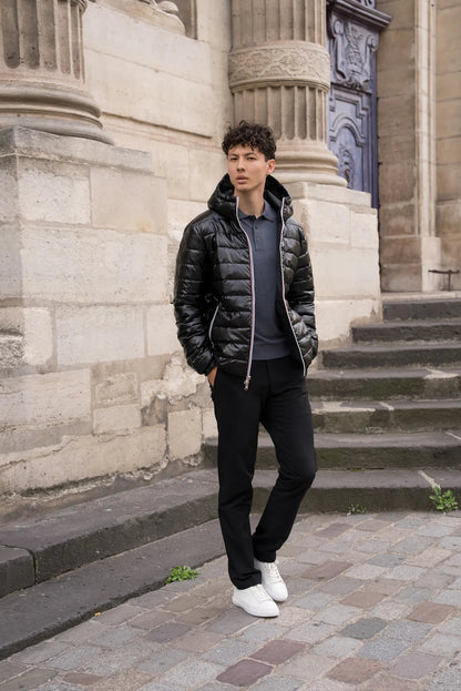Laura Jo - Doudoune HOMME courte imperméable et réversible matelassé noir Laura Jo