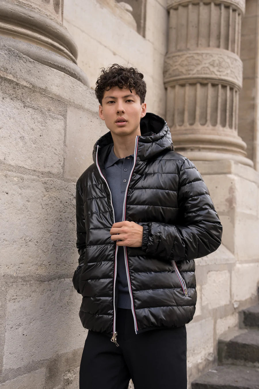 Laura Jo - Doudoune HOMME courte imperméable et réversible matelassé noir Laura Jo