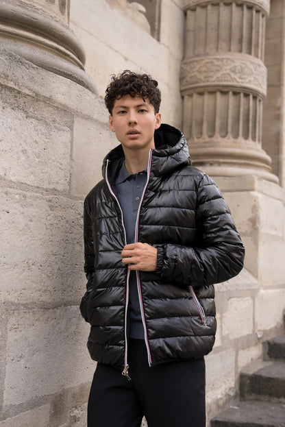 Laura Jo - Doudoune HOMME courte imperméable et réversible matelassé noir Laura Jo