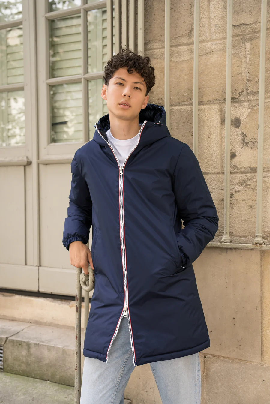 Laura Jo - Doudoune HOMME longue imperméable et réversible matelassé bleu marine Laura Jo