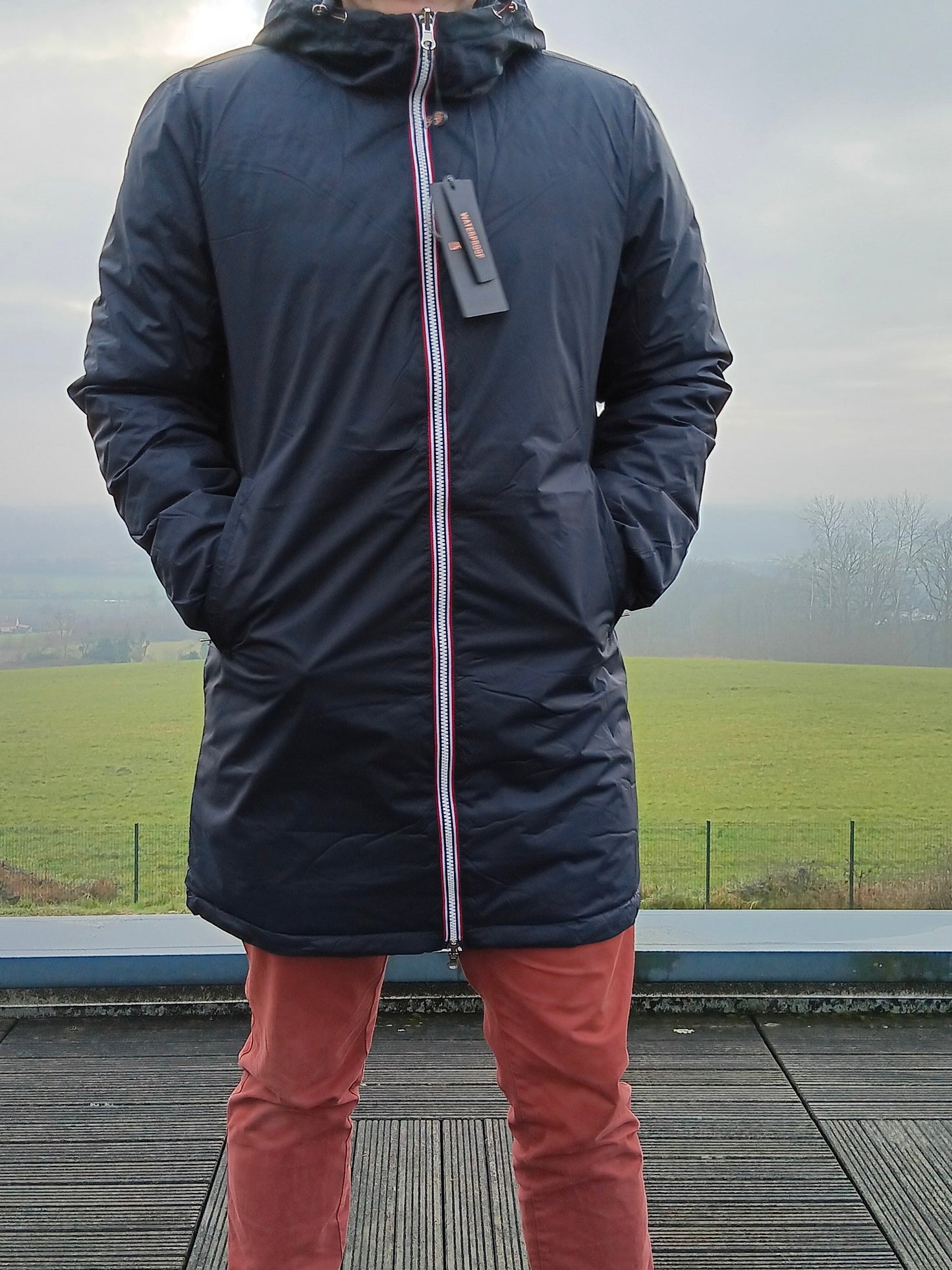 Laura Jo - Doudoune HOMME longue imperméable et réversible matelassé bleu marine Laura Jo