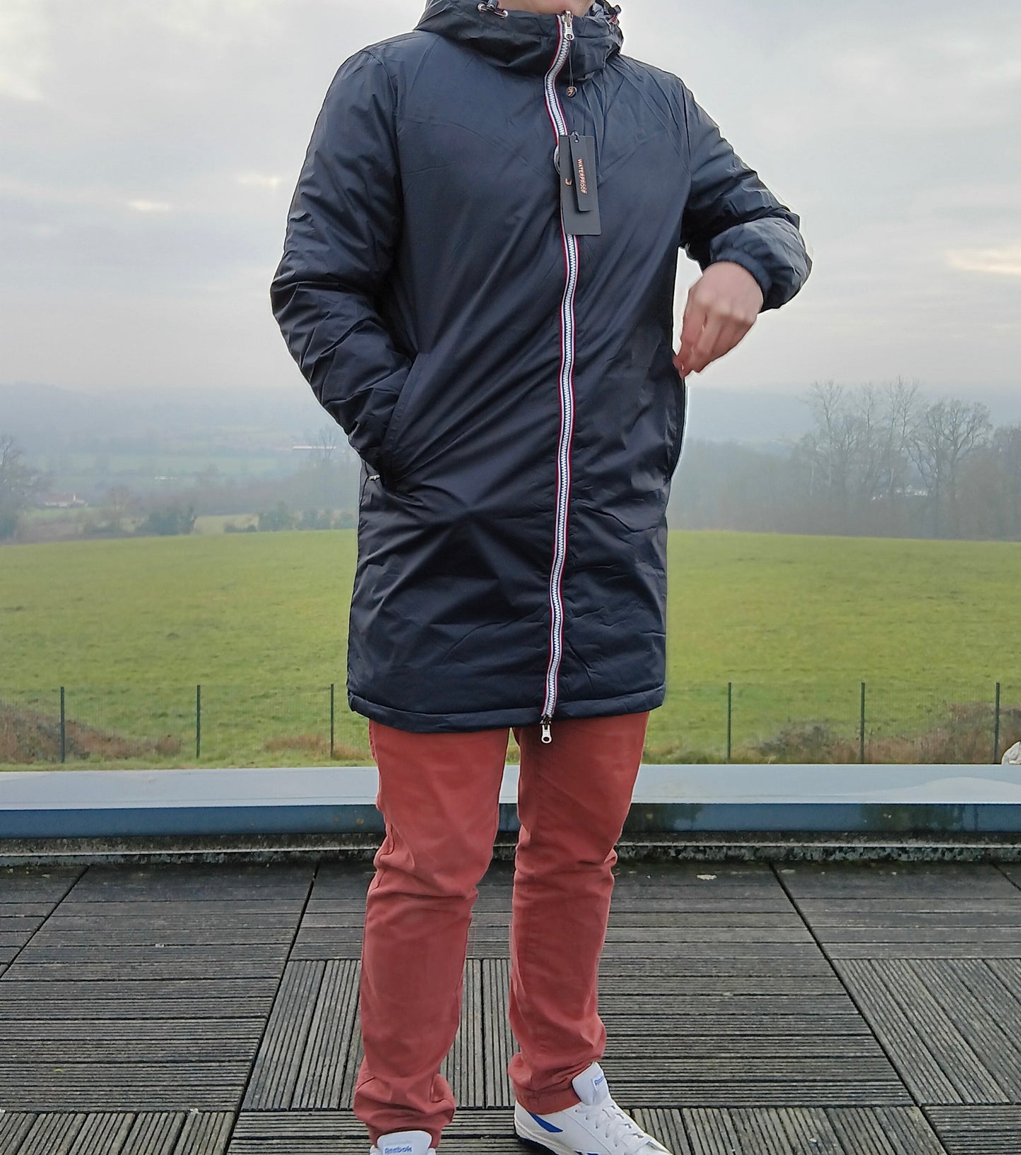 Laura Jo - Doudoune HOMME longue imperméable et réversible matelassé bleu marine Laura Jo